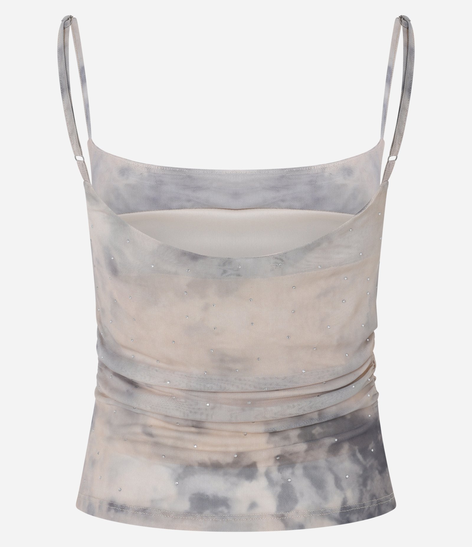 Blusa em Tule Drapeado com Estampa Manchada Bege 9