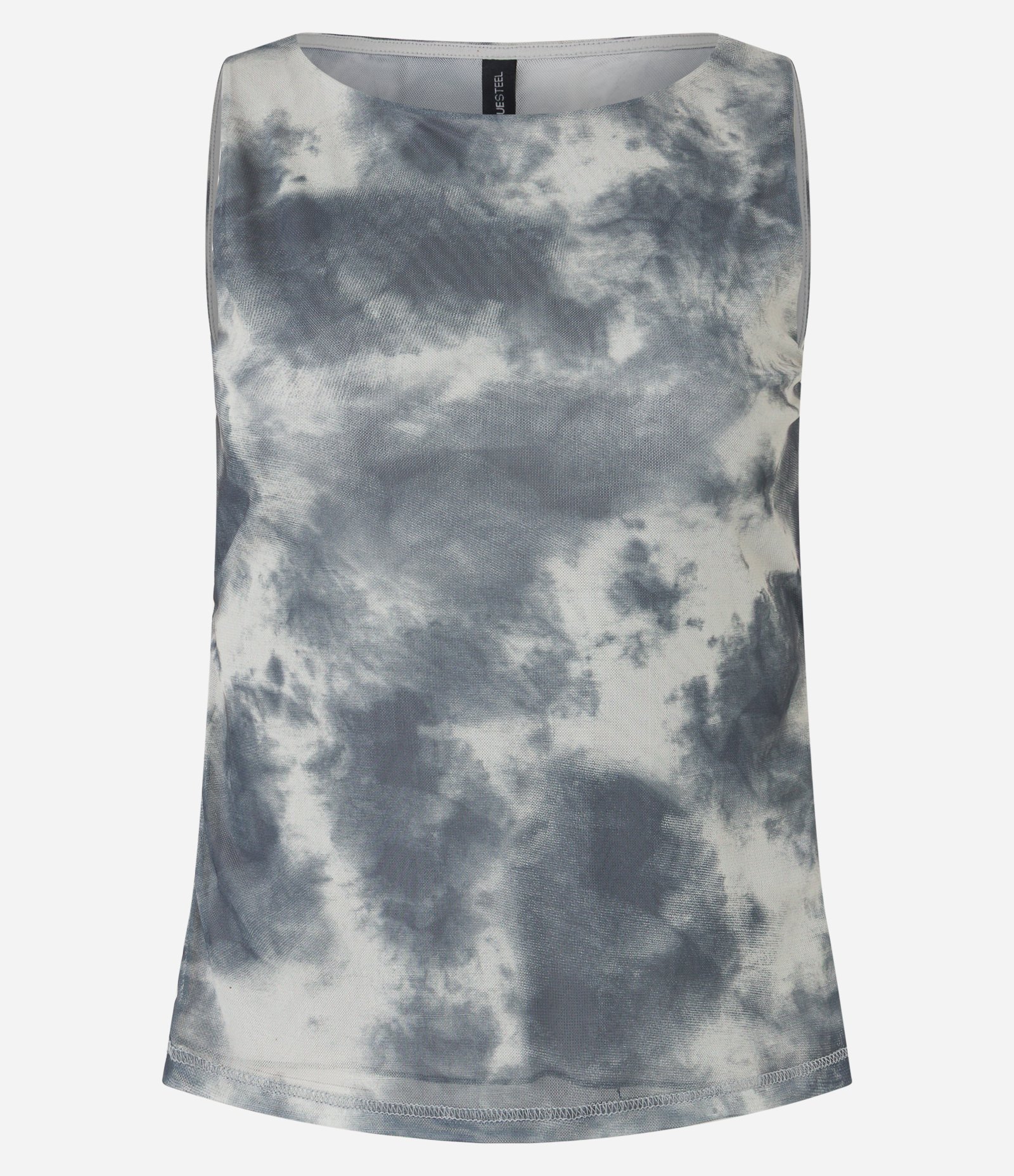 Blusa em Tule com Costas Abertas e Estampa Manchada Cinza 6