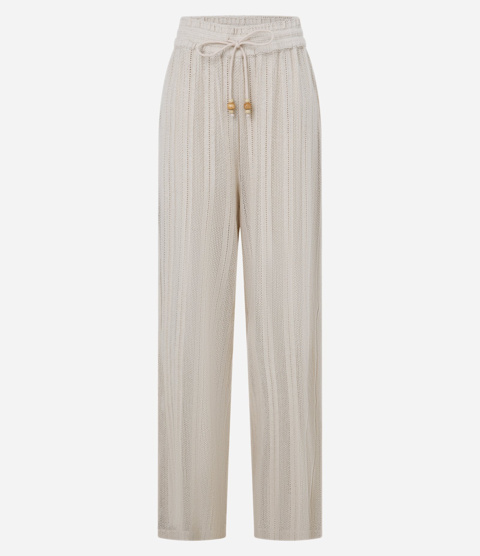 Calça Reta em Algodão com Amarração no Cós Elástico Bege 6