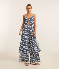 Saída de Praia Bata com Abertura Frontal e Estampa Correntes