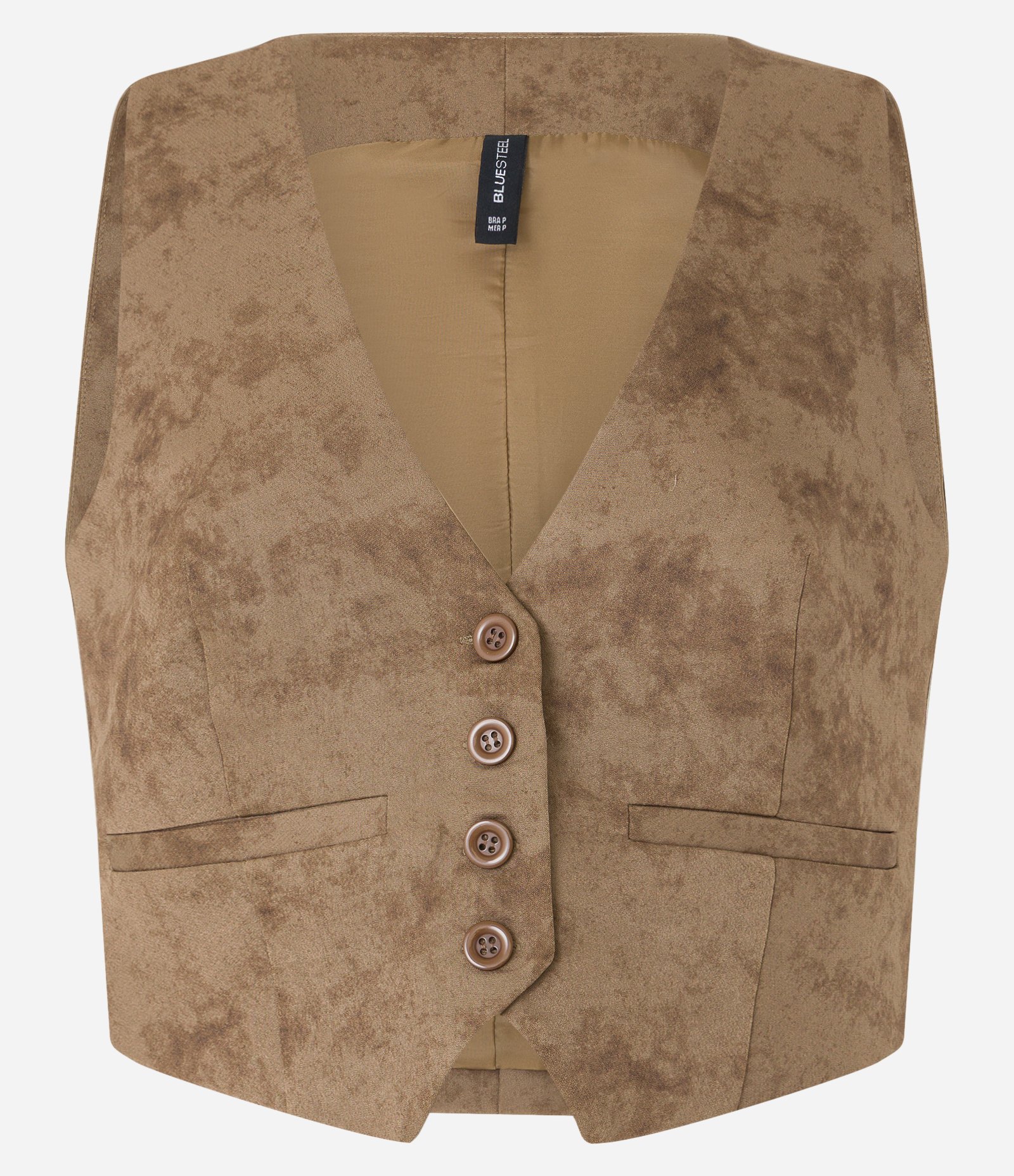 Colete Alfaiatado com Estampa Manchada  e Abotoamento Frontal Marrom 7