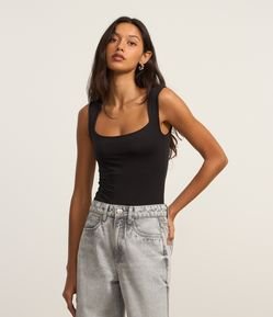 Body em Microfibra com Decote Quadrado