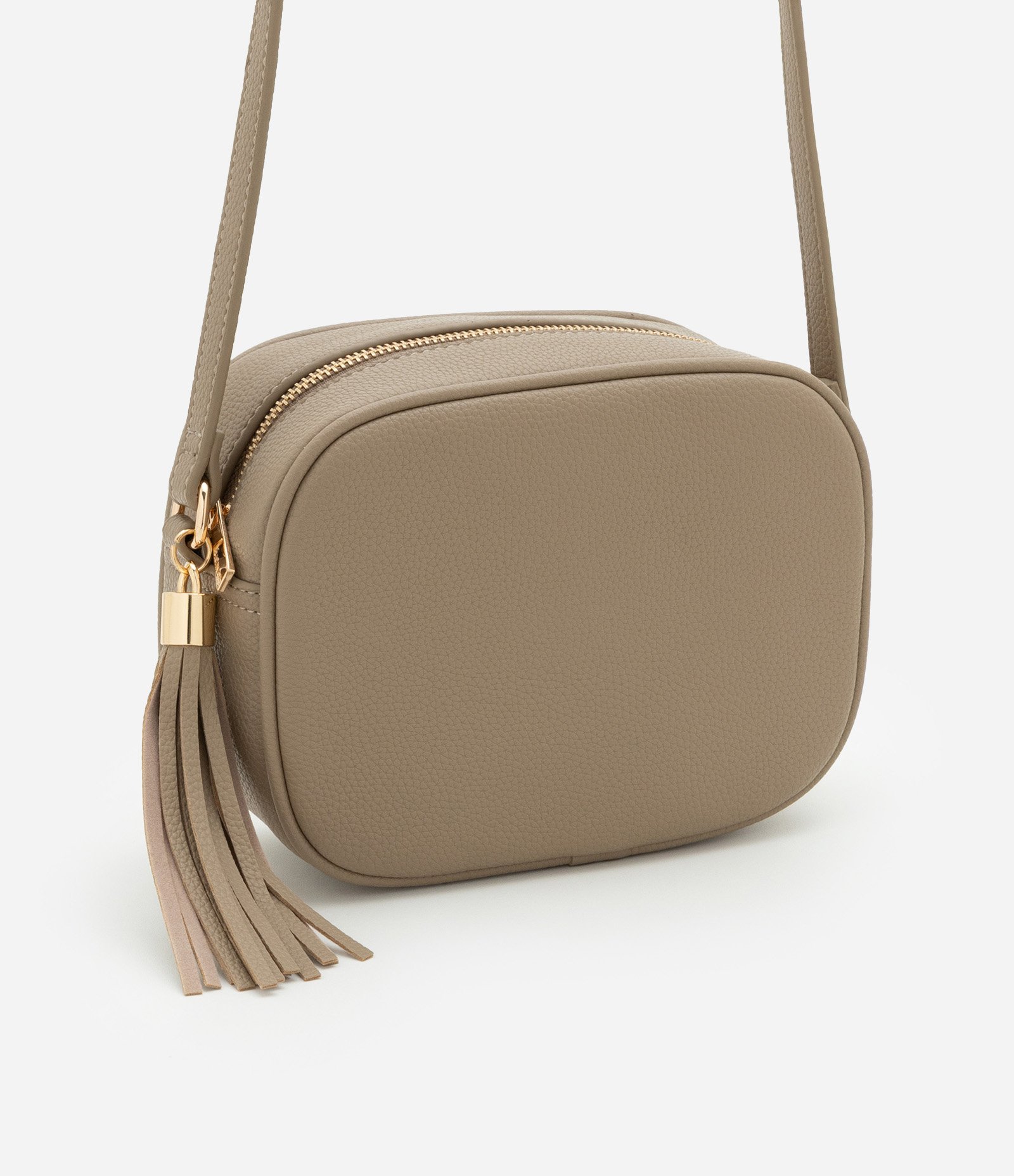 Bolsa Transversal Pequena com Tassel Bege 1