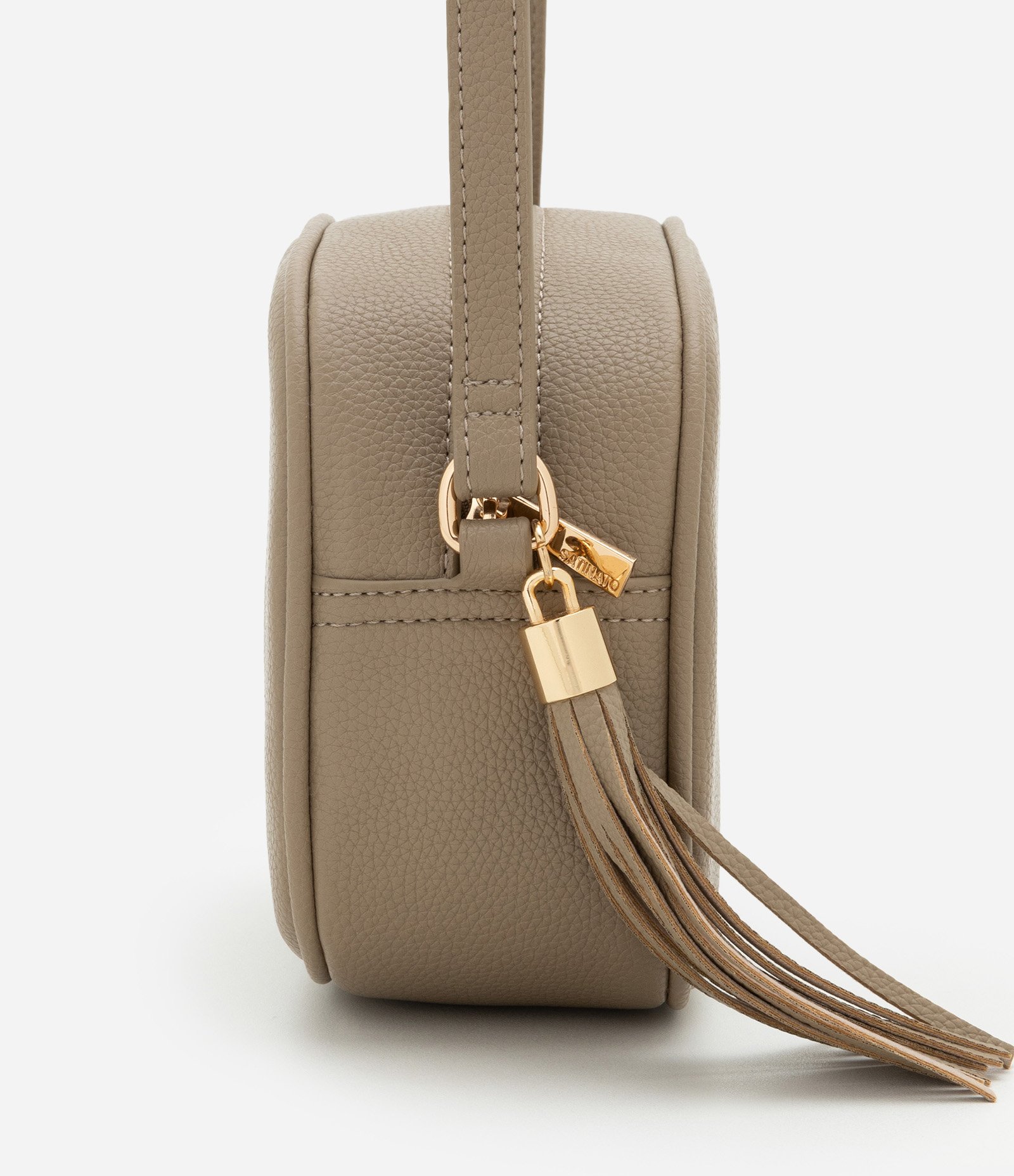 Bolsa Transversal Pequena com Tassel Bege 2