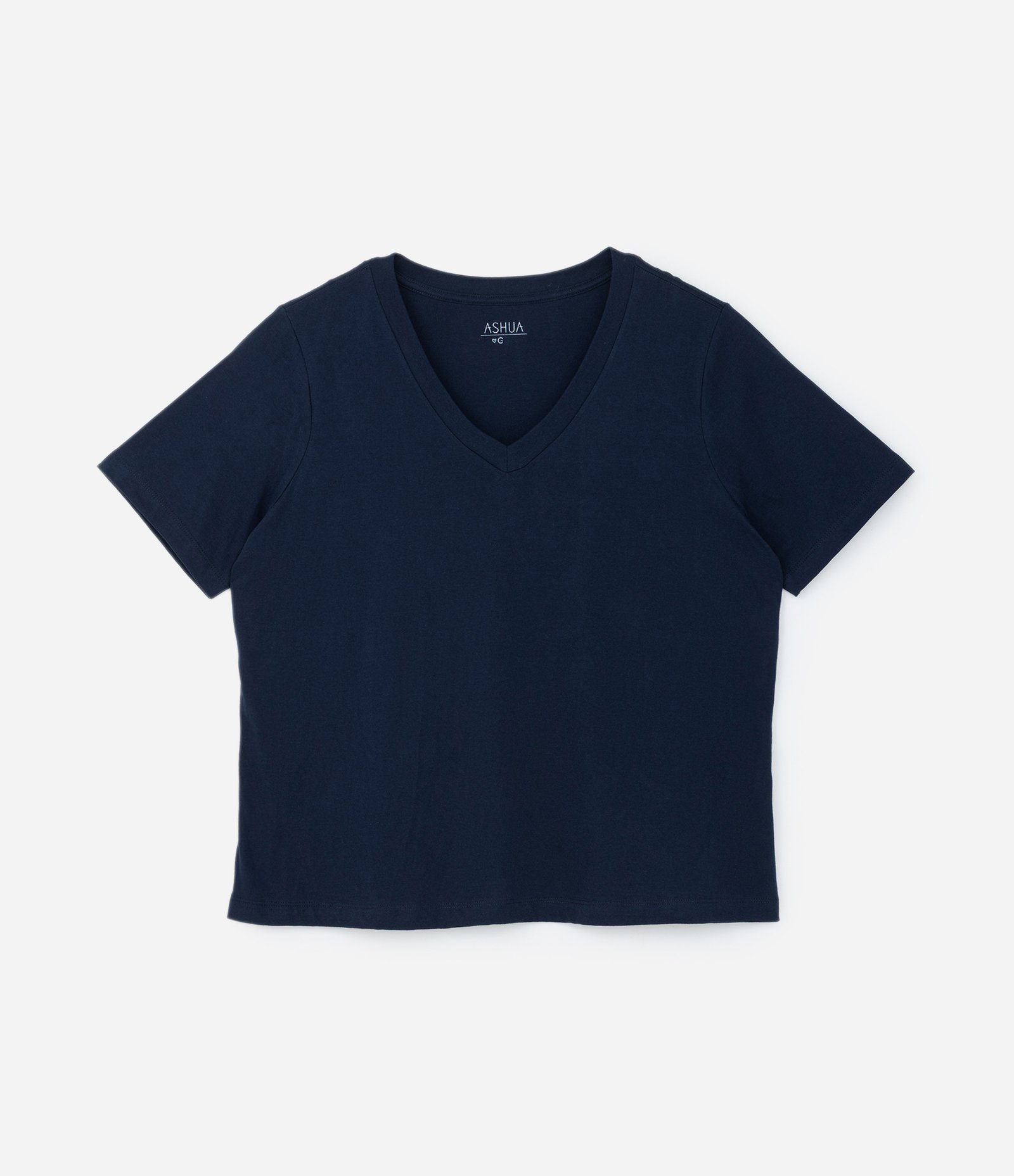 Camiseta em Algodão com Gola V Curve & Plus Size Azul Marinho 3