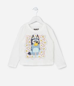 Blusa Infantil com Estampa Bluey e Margaridas em Relevo - Tam 1 a 6 Anos