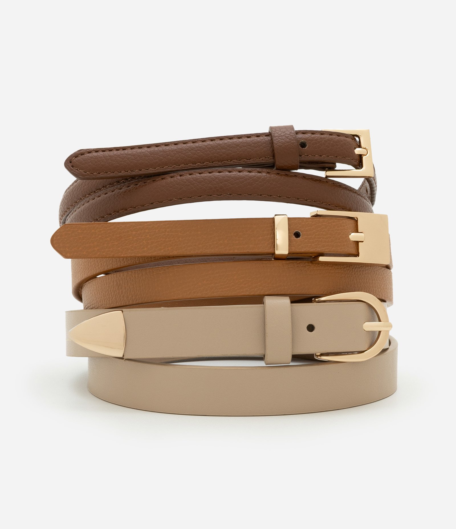 Kit 03 Cintos em Pu Variados Bege/Marrom 1