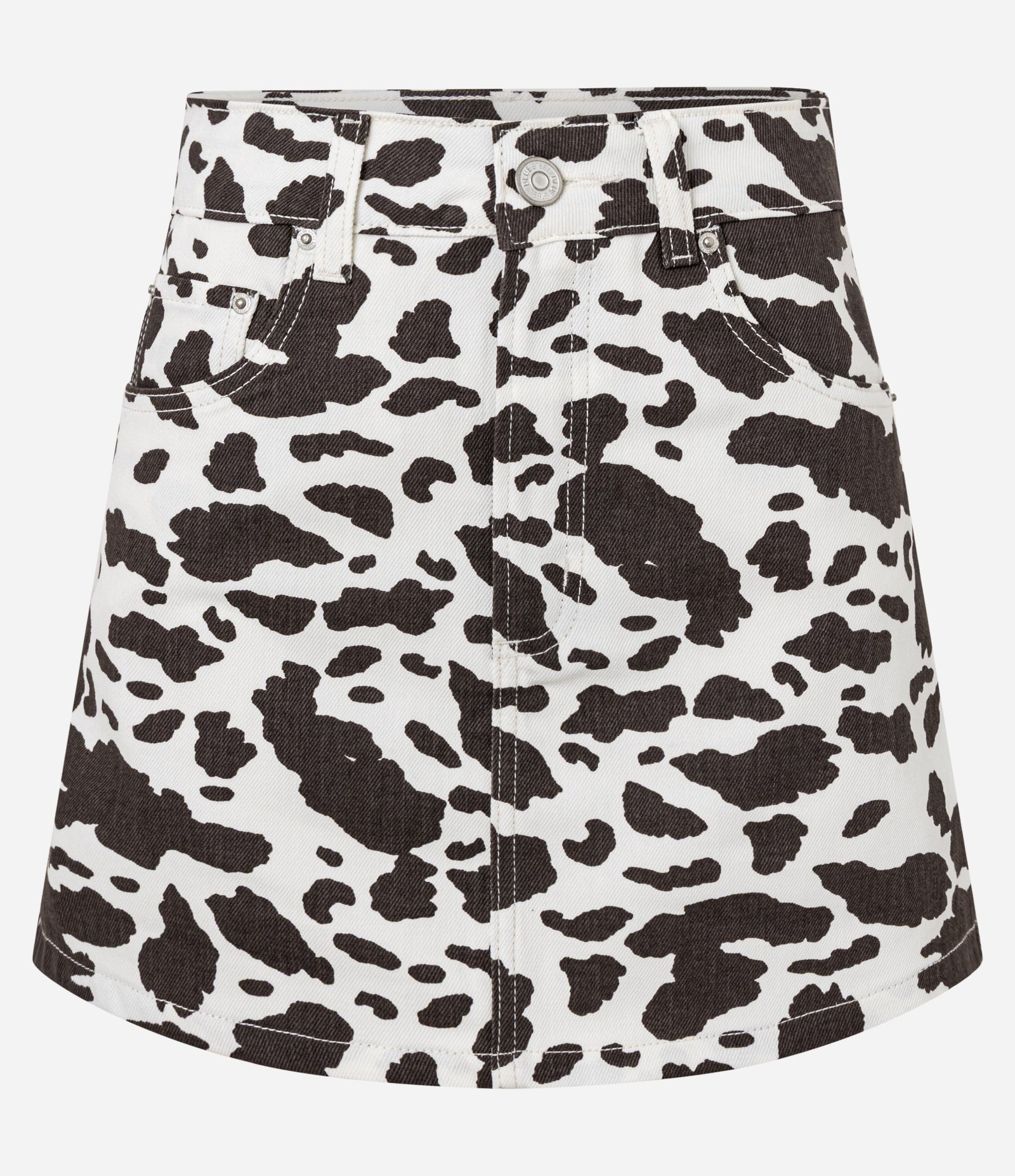 Saia Curta em Jeans Animal Print Vaquinha Branco 5