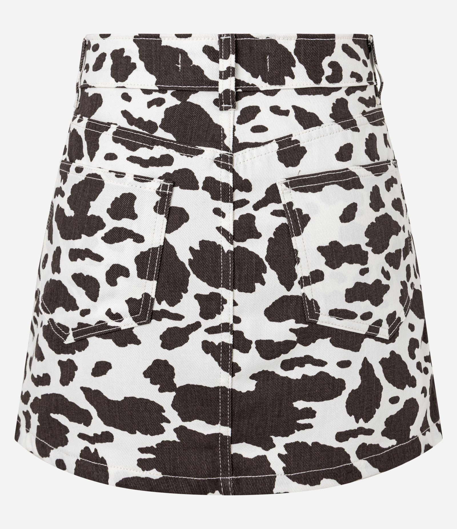Saia Curta em Jeans Animal Print Vaquinha Branco 6