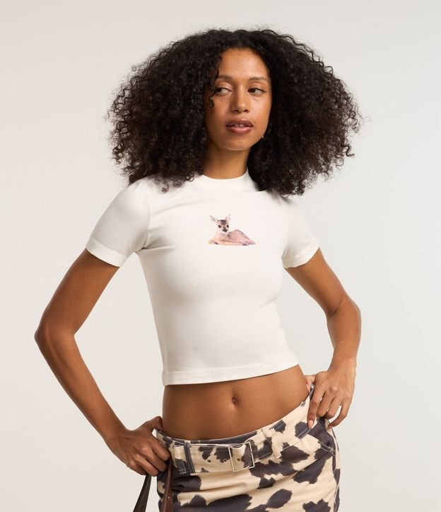 Blusa Baby Look em Algodão com Estampa Veadinho