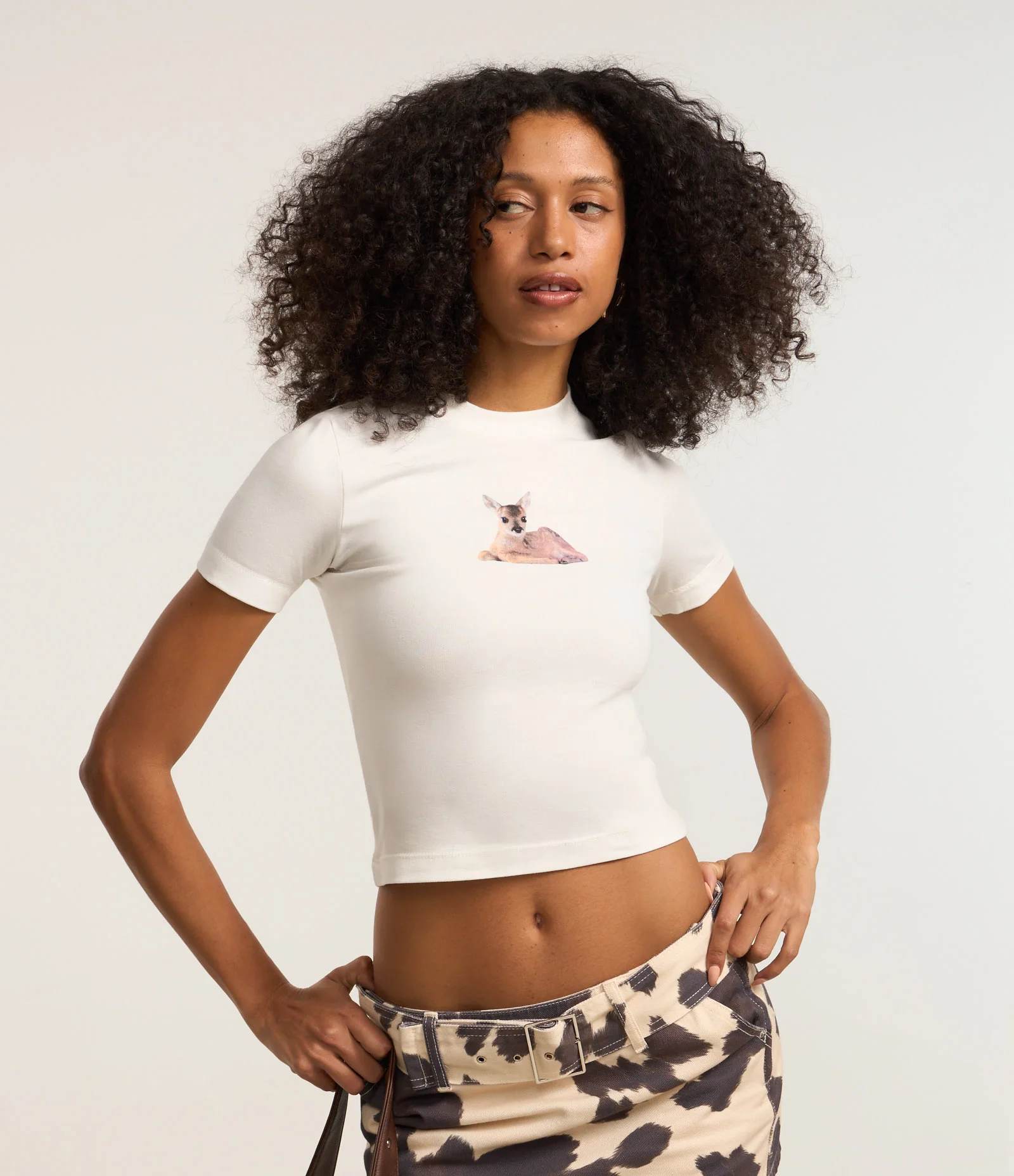 Blusa New T-shirt em Algodão com Estampa Veadinho Branco 1