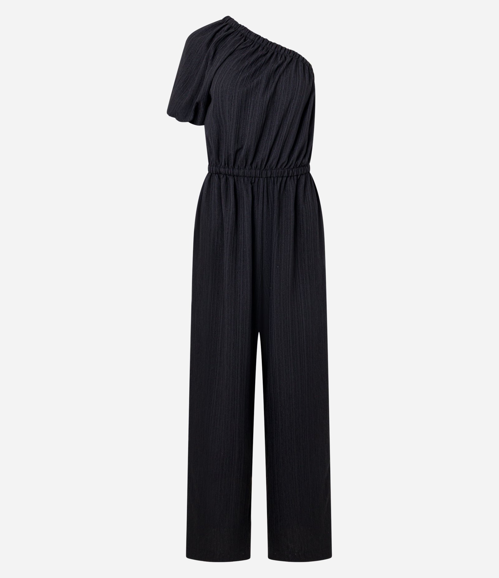 Macacão Ombro Só em Anarruga com Manga Curta Preto 6