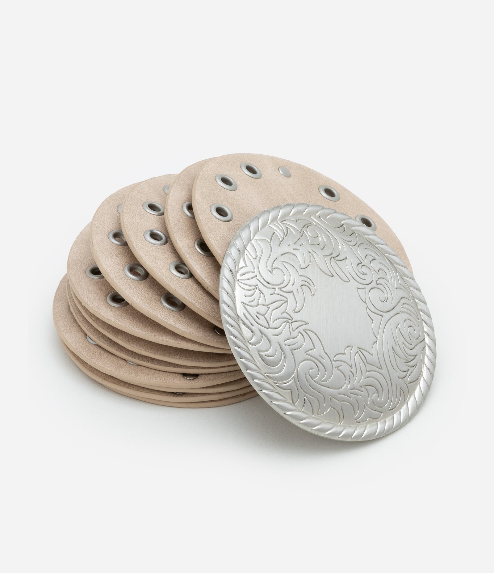 Cinto Largo de Discos e Tachas com Fivela de Níquel Escovado Bege 2