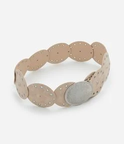 Cinto Largo de Discos e Tachas com Fivela de Níquel Escovado