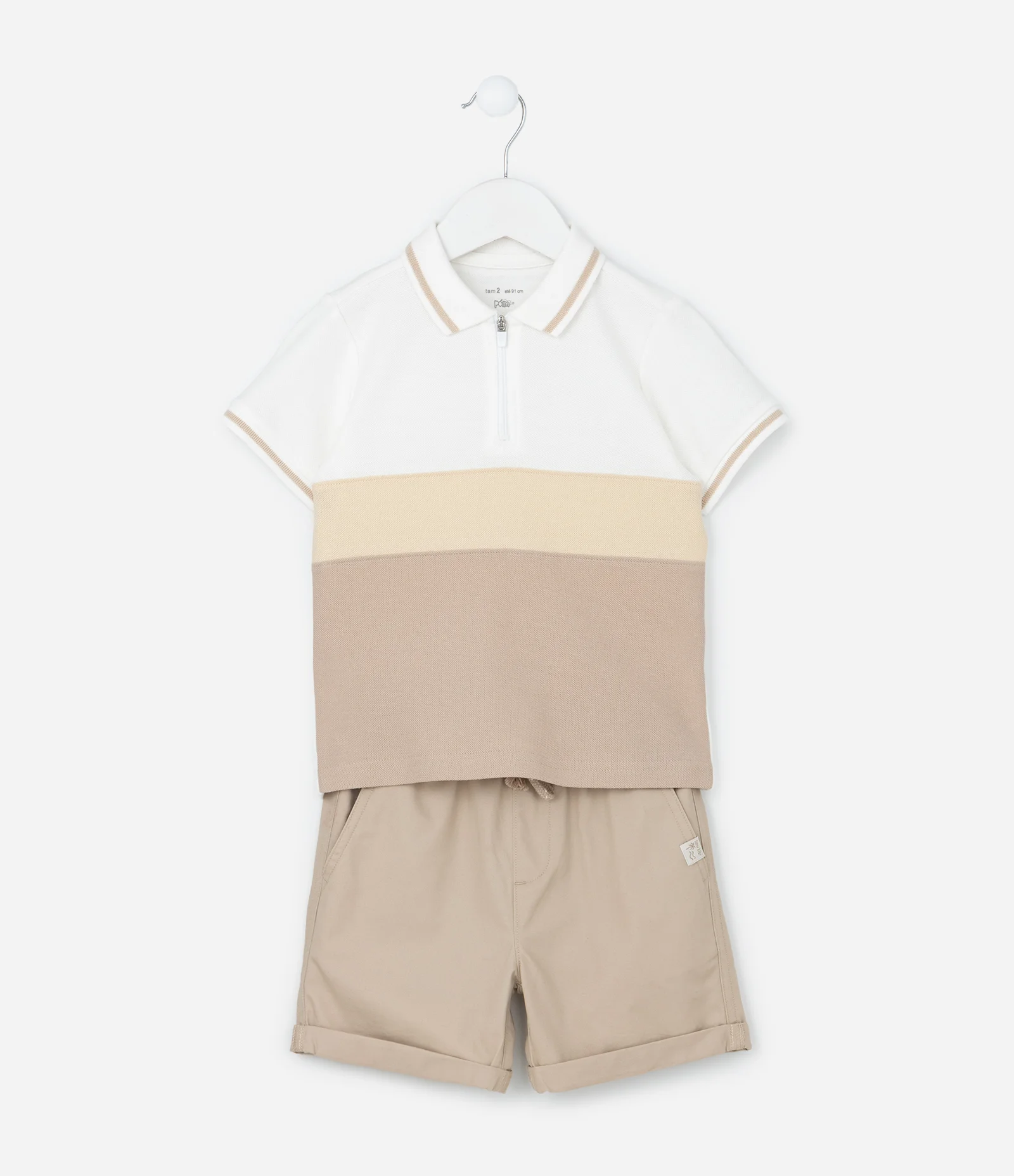 Conjunto Infantil em Piquet com Gola Polo - Tam 1 a 6 Anos Branco/Bege 1