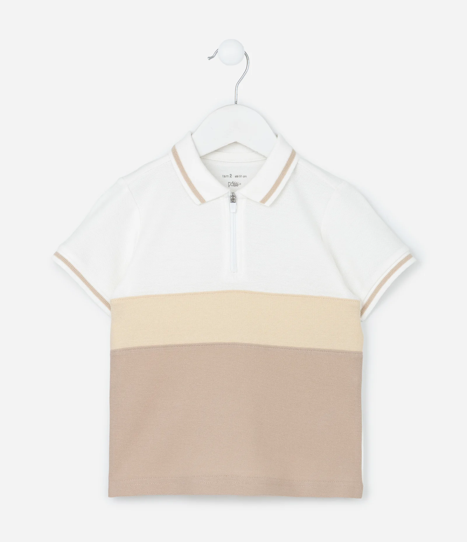 Conjunto Infantil em Piquet com Gola Polo - Tam 1 a 6 Anos Branco/Bege 2