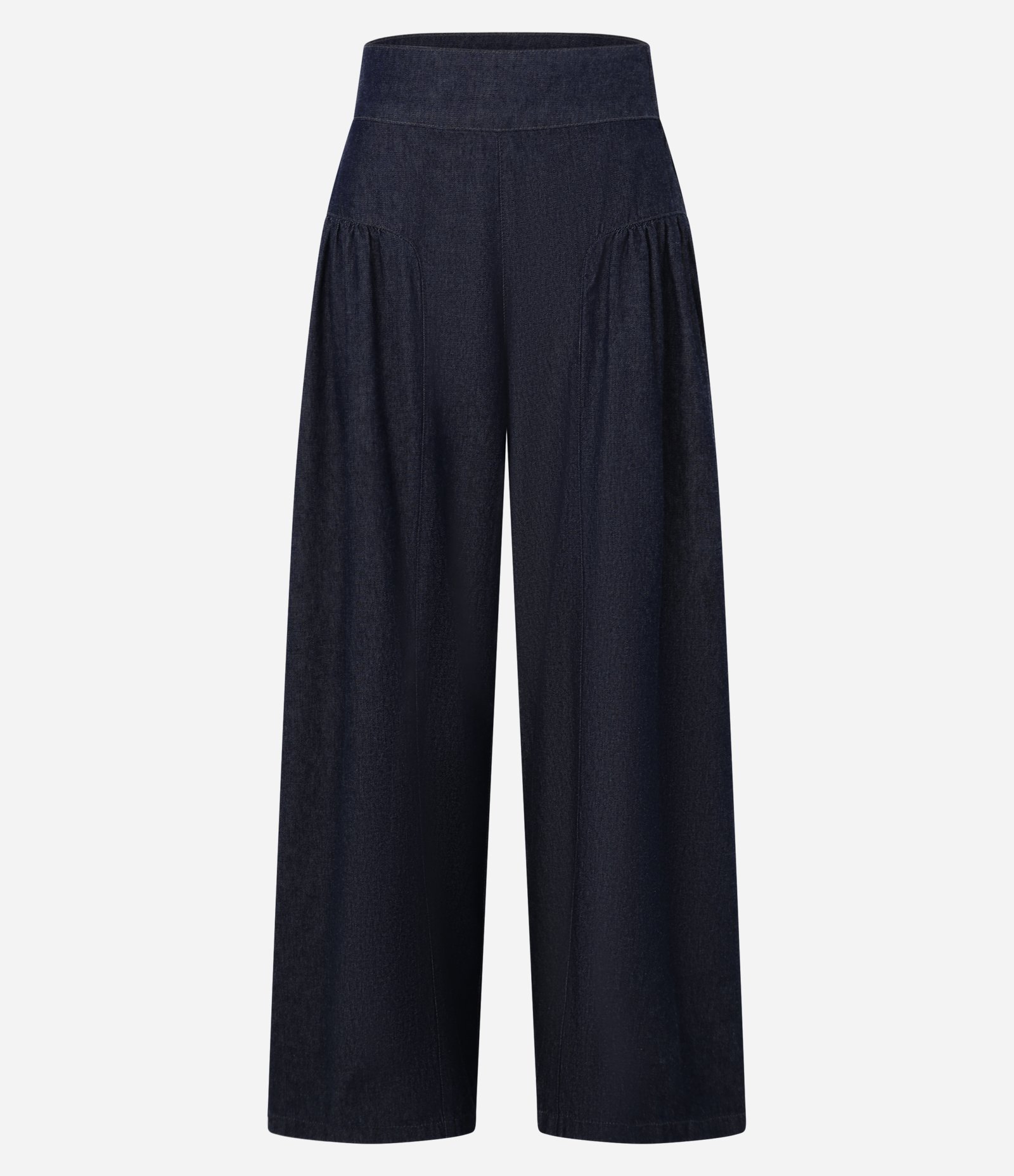 Calça Super Wide Leg em Jeans com Drapeados Azul Escuro 6