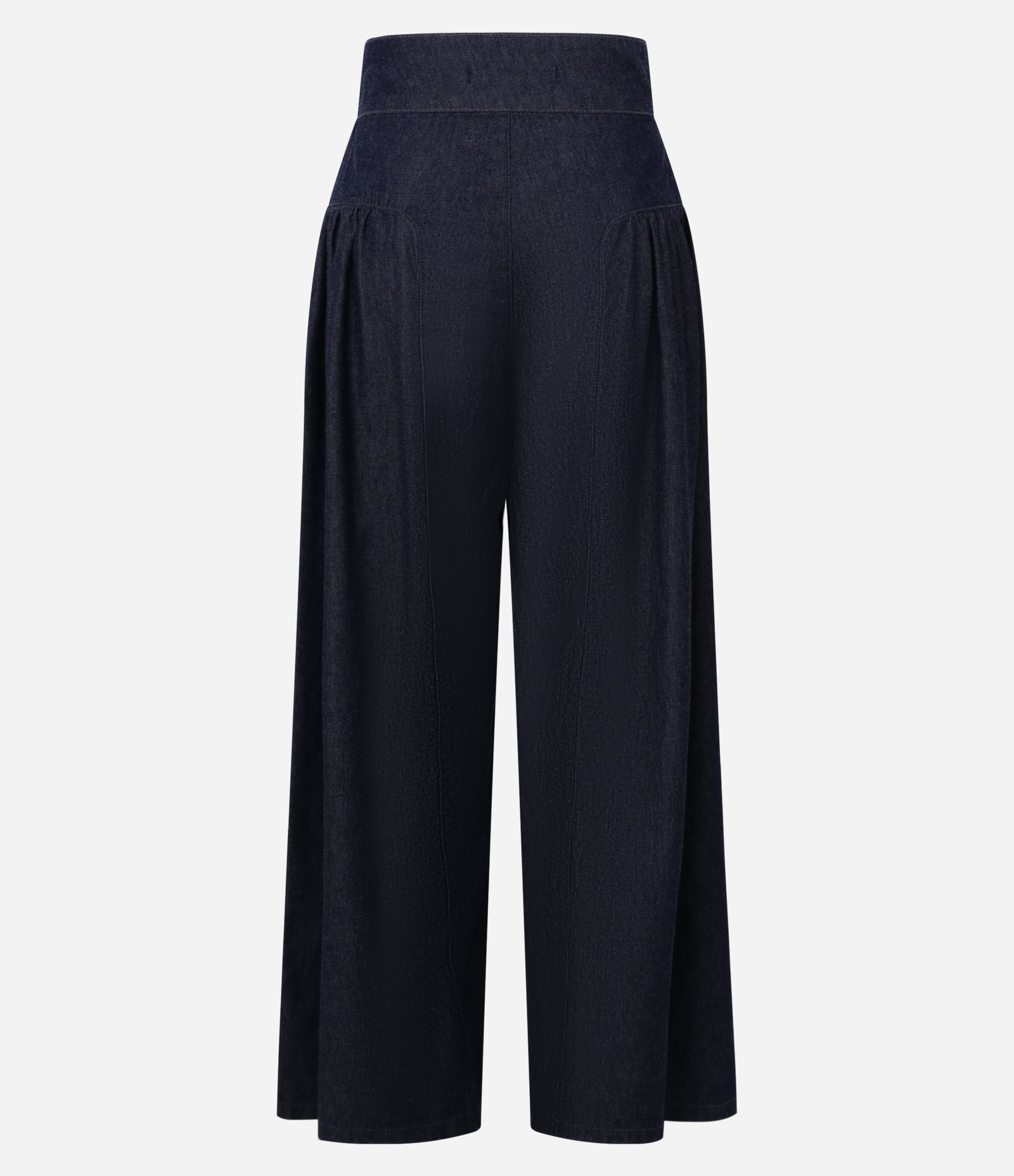 Calça Super Wide Leg em Jeans com Drapeados Azul Escuro 7