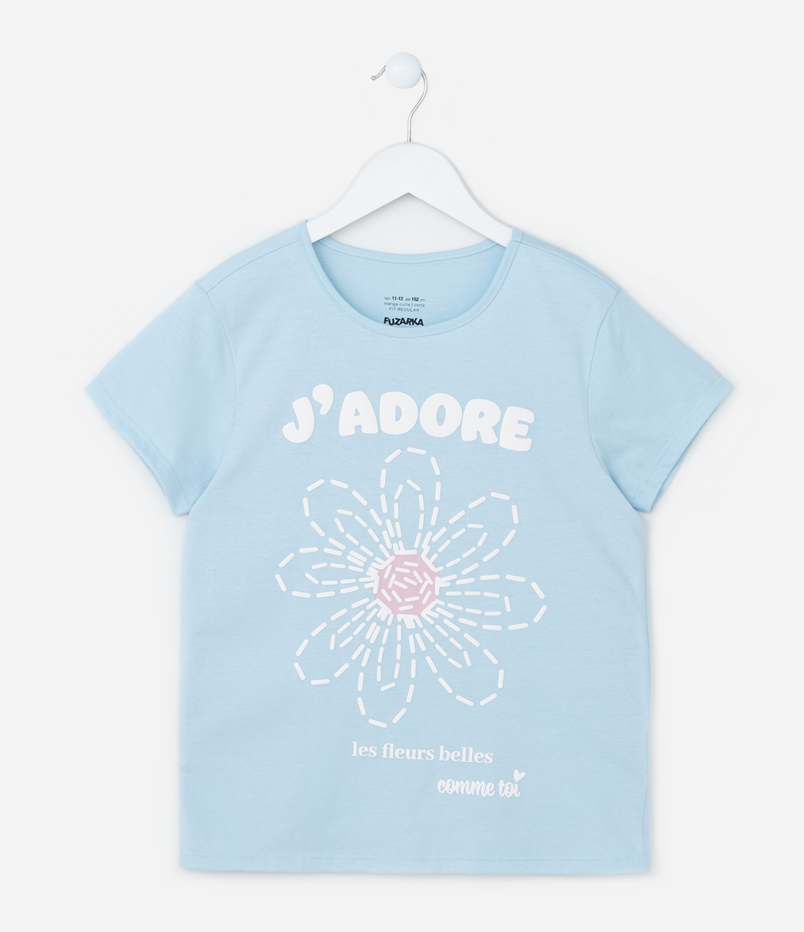 Camiseta Infantil com Estampa de Flor - Tam 5 a 14 Anos Azul 1