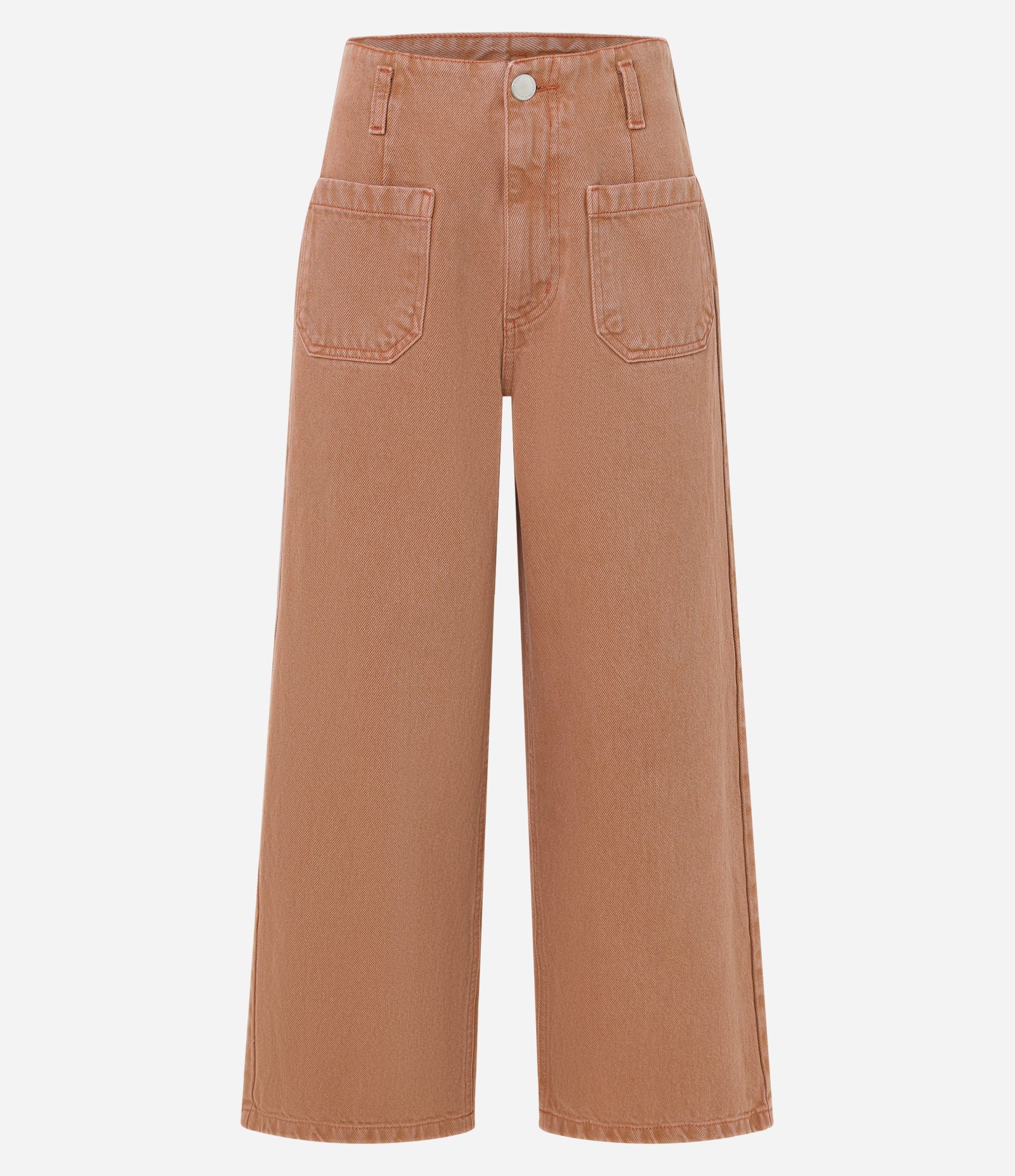 Calça Pantacourt em Sarja com Cintura Alta e Bolsos Frontais Marrom 5