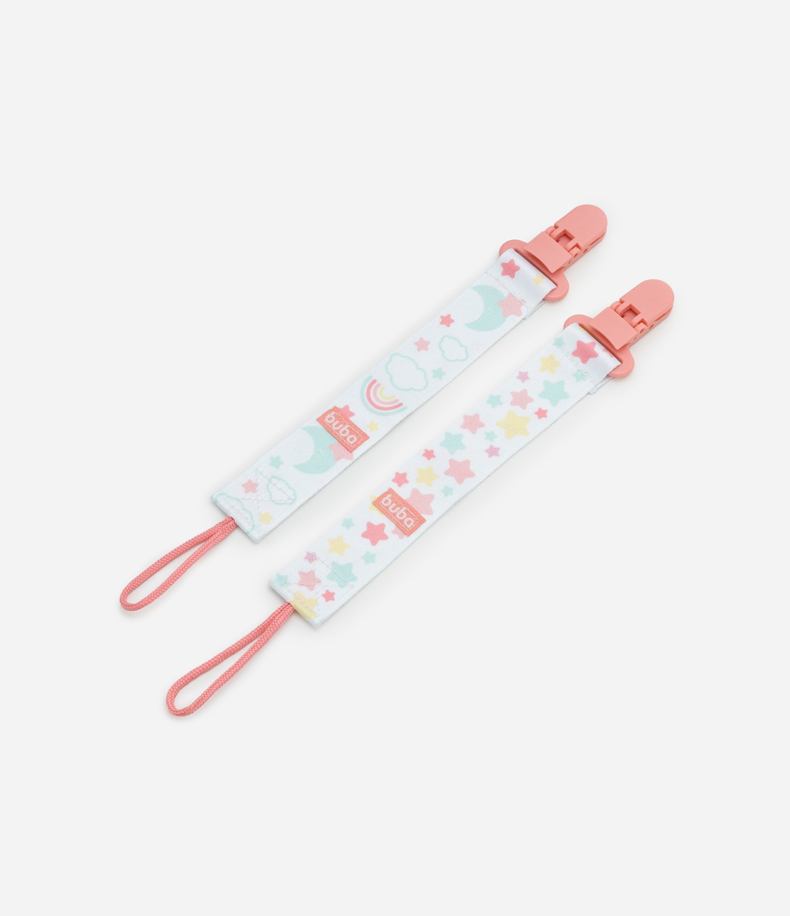 Kit 02 Prendedores de Chupeta Infantil com Estampa Estrelas - Tam Único Rosa 1