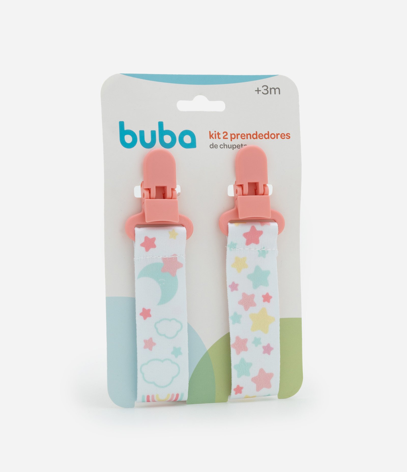 Kit 02 Prendedores de Chupeta Infantil com Estampa Estrelas - Tam Único Rosa 2