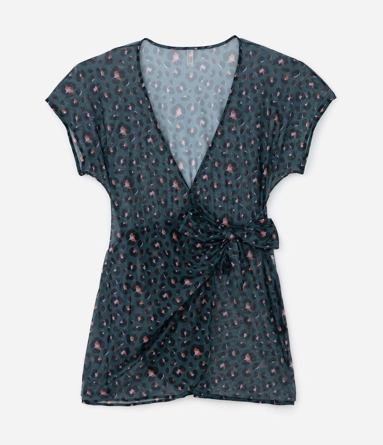 Saída de Praia Vestido Envelope em Tule com Estampa Animal Print Curve & Plus Size Azul 5