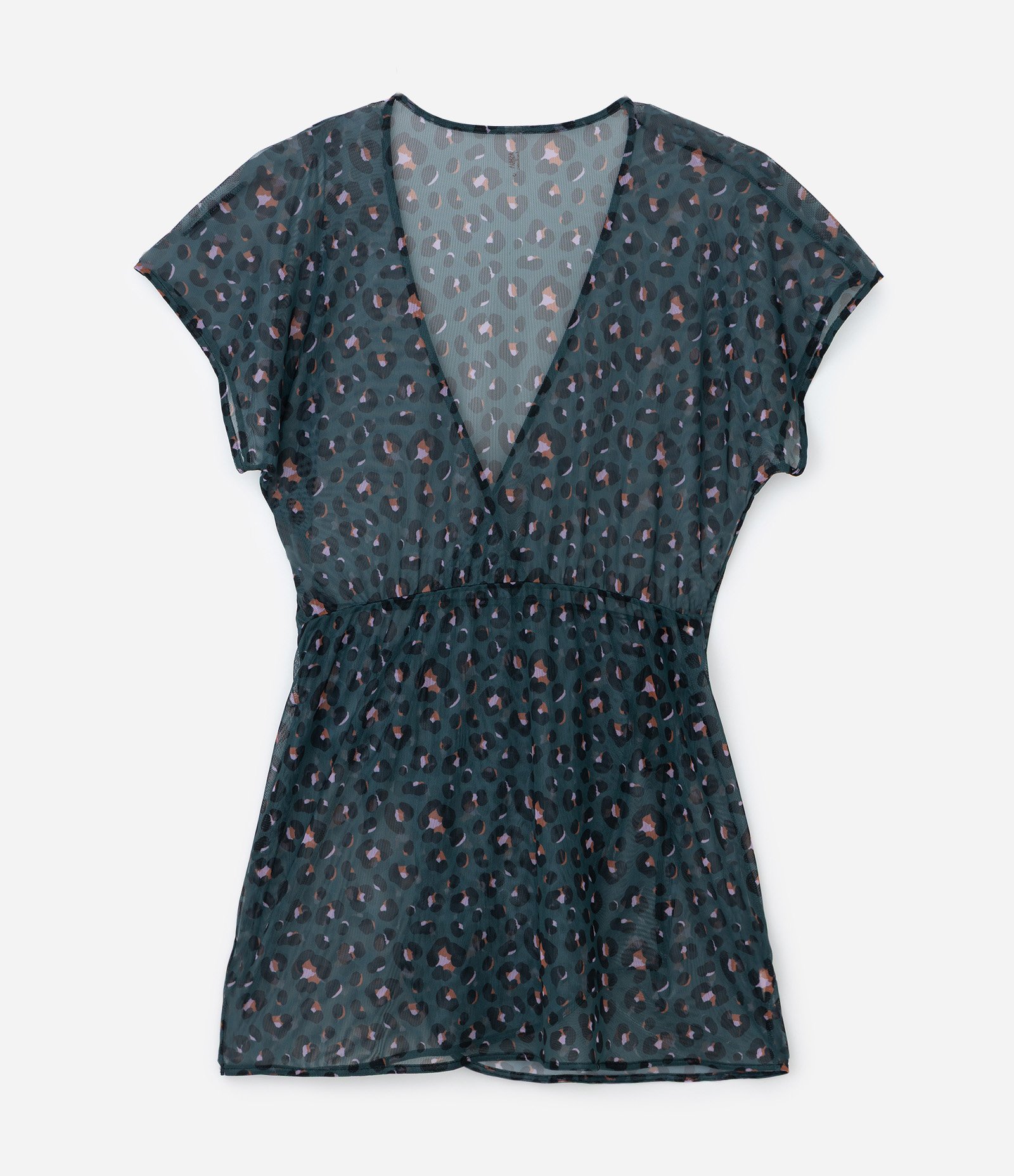 Saída de Praia Vestido Envelope em Tule com Estampa Animal Print Curve & Plus Size Azul 6