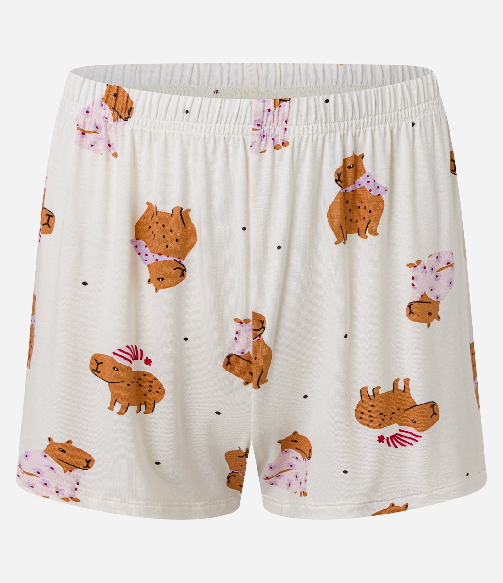 Pijama Short Doll Alcinha em Ribana com Estampa de Capivara Branco 7