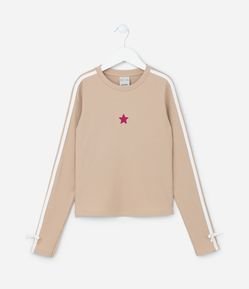 Camiseta Infantil Canelada com Listra e Laços na Manga - Tam 5  14 Anos
