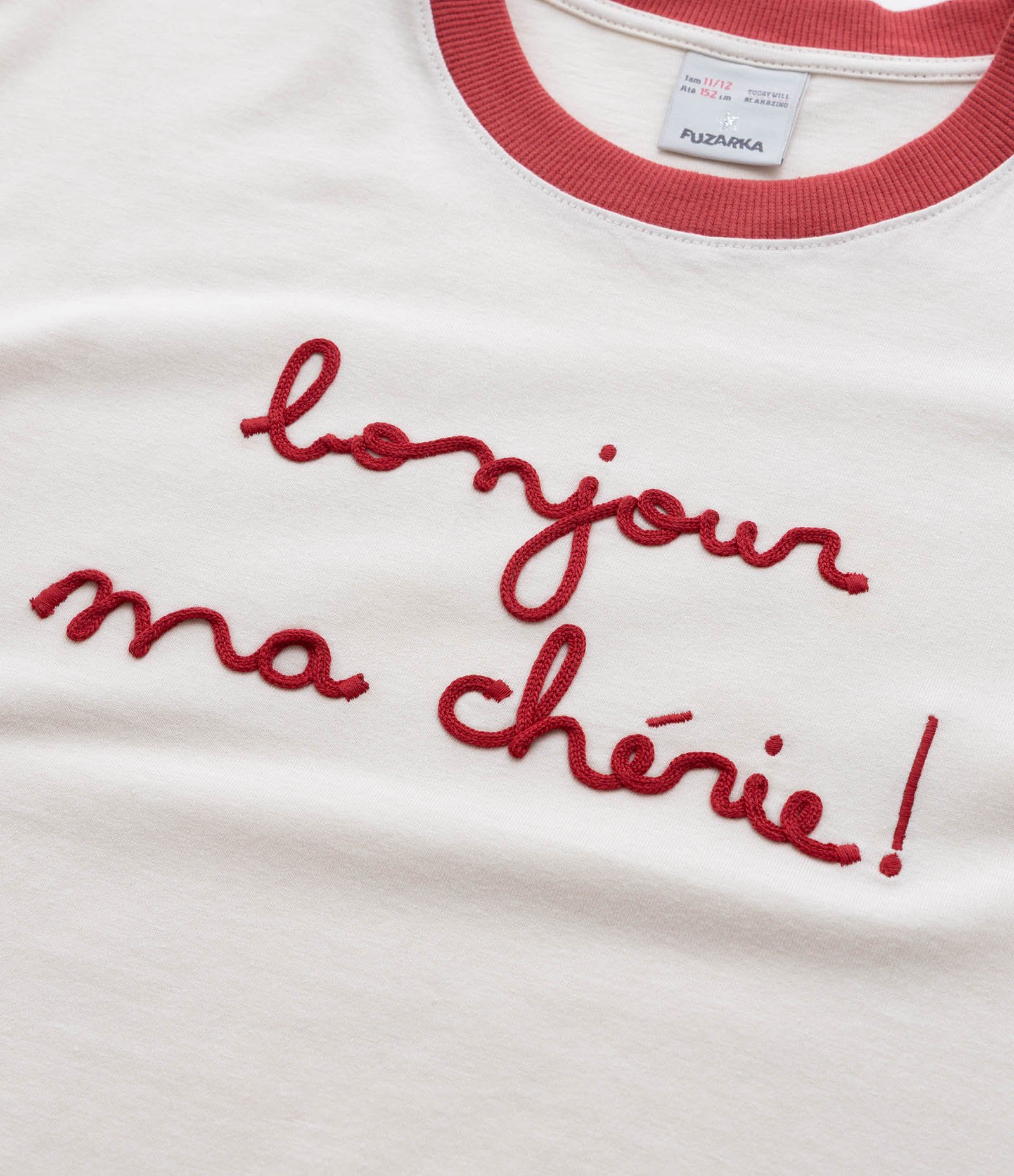 Camiseta Curta Infantil com Bordado Bonjour - Tam 5 a 14 Anos Bege 4