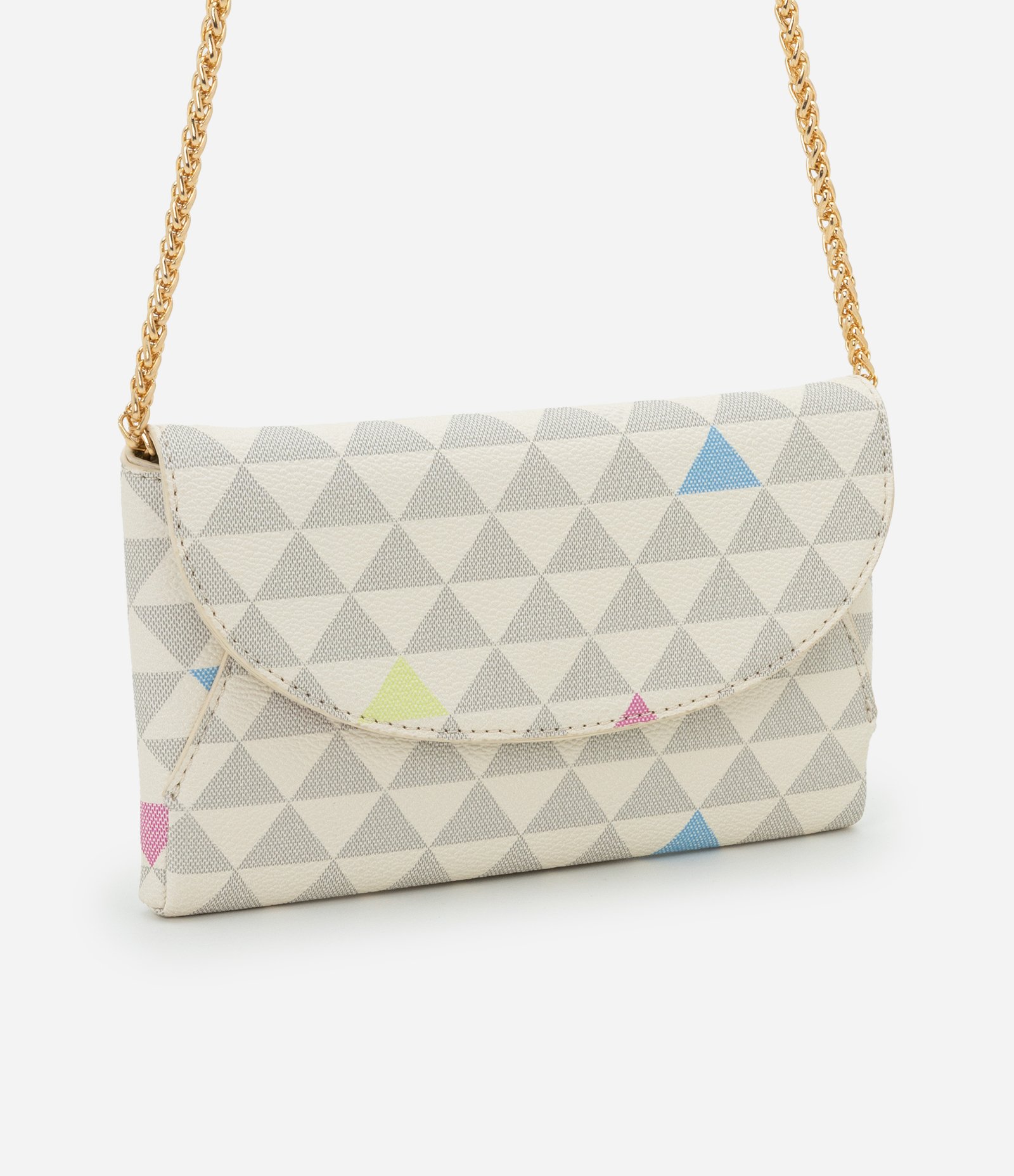 Bolsa Carteira Transversal Grande com Tampa e Alça de Correntes Off White 1