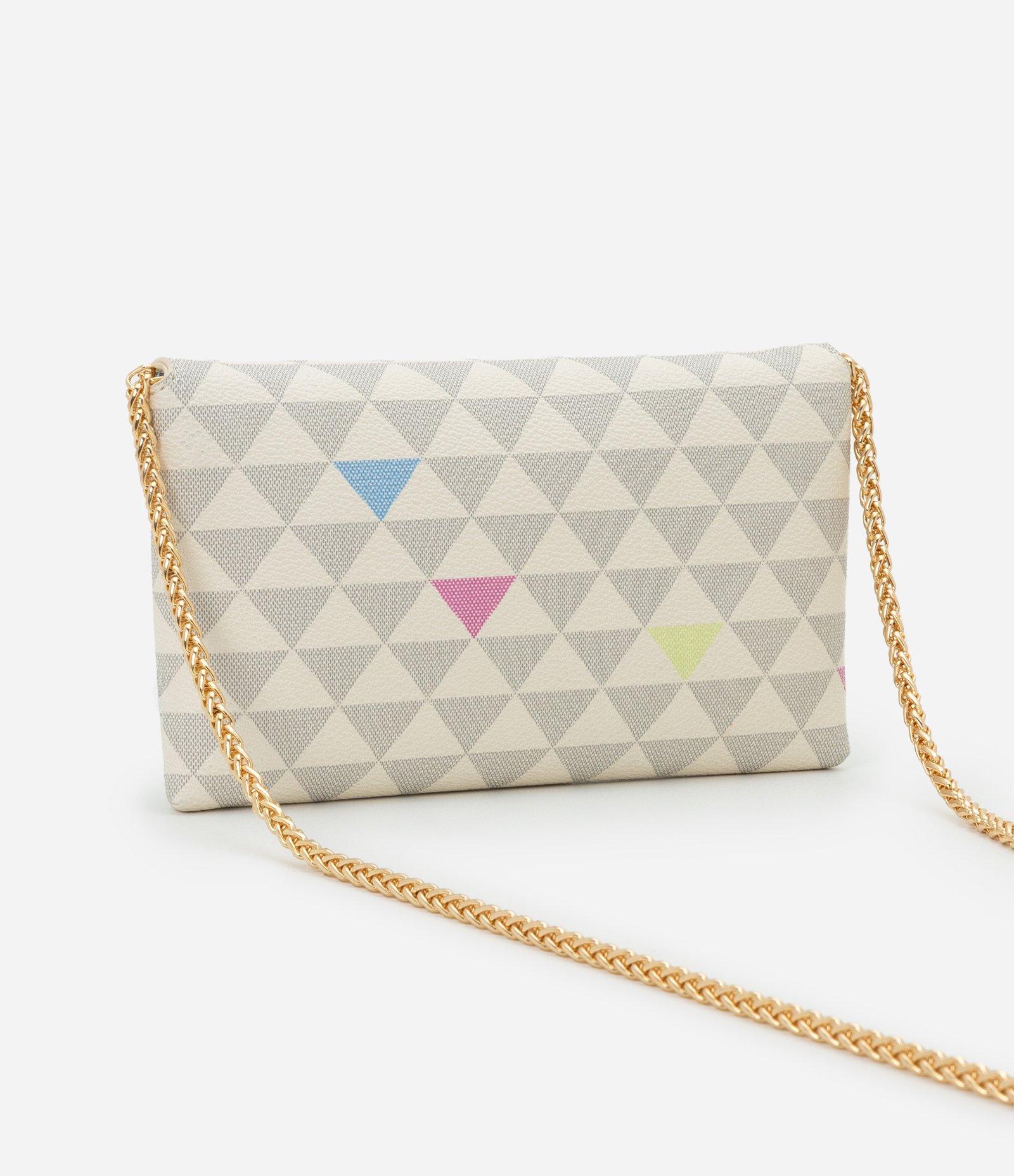 Bolsa Carteira Transversal Grande com Tampa e Alça de Correntes Off White 3