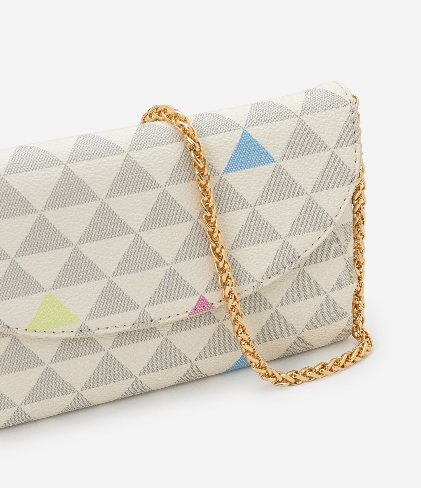 Bolsa Carteira Transversal Grande com Tampa e Alça de Correntes Off White 4