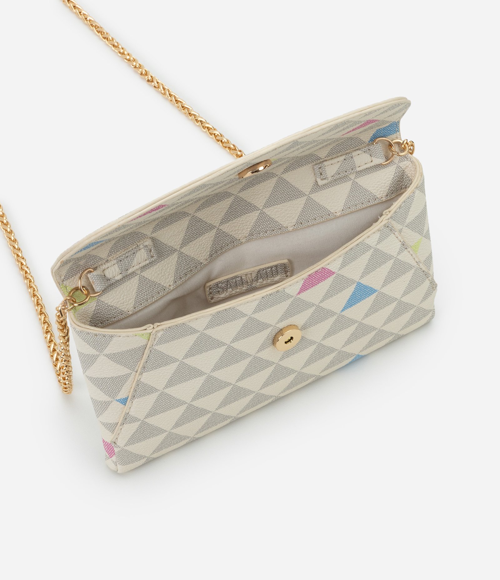 Bolsa Carteira Transversal Grande com Tampa e Alça de Correntes Off White 5