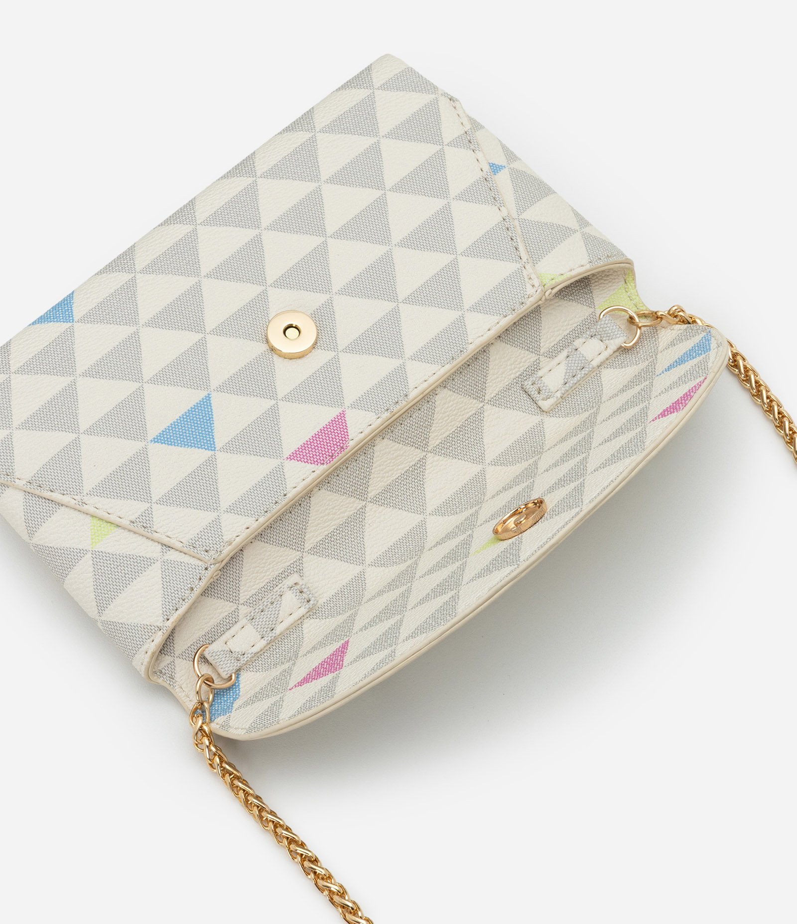 Bolsa Carteira Transversal Grande com Tampa e Alça de Correntes Off White 6