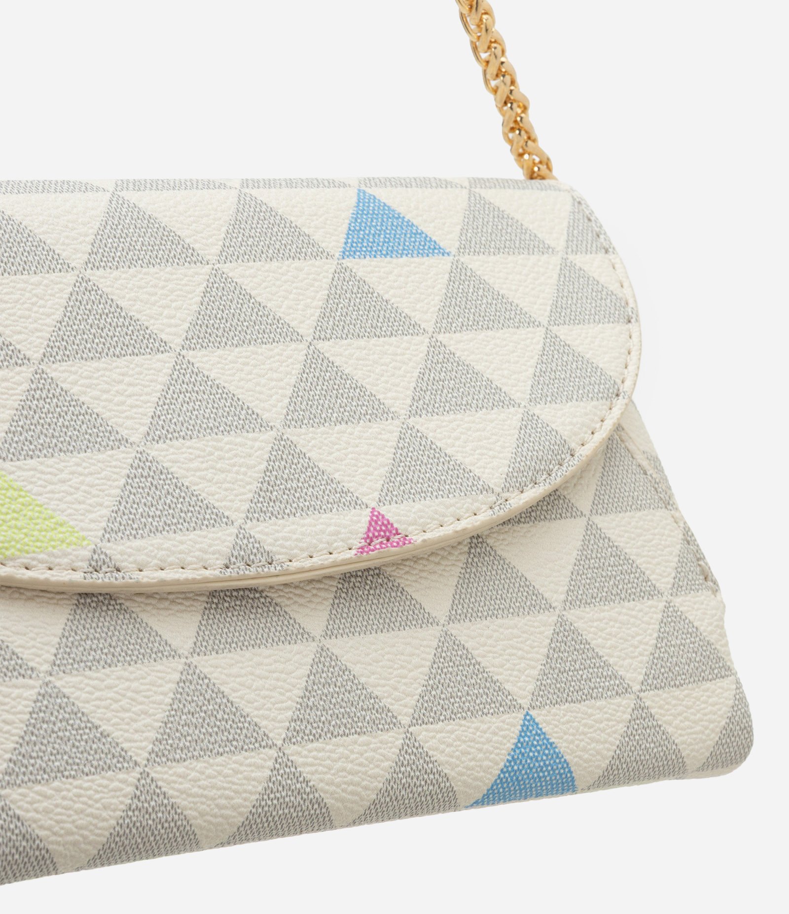 Bolsa Carteira Transversal Grande com Tampa e Alça de Correntes Off White 7