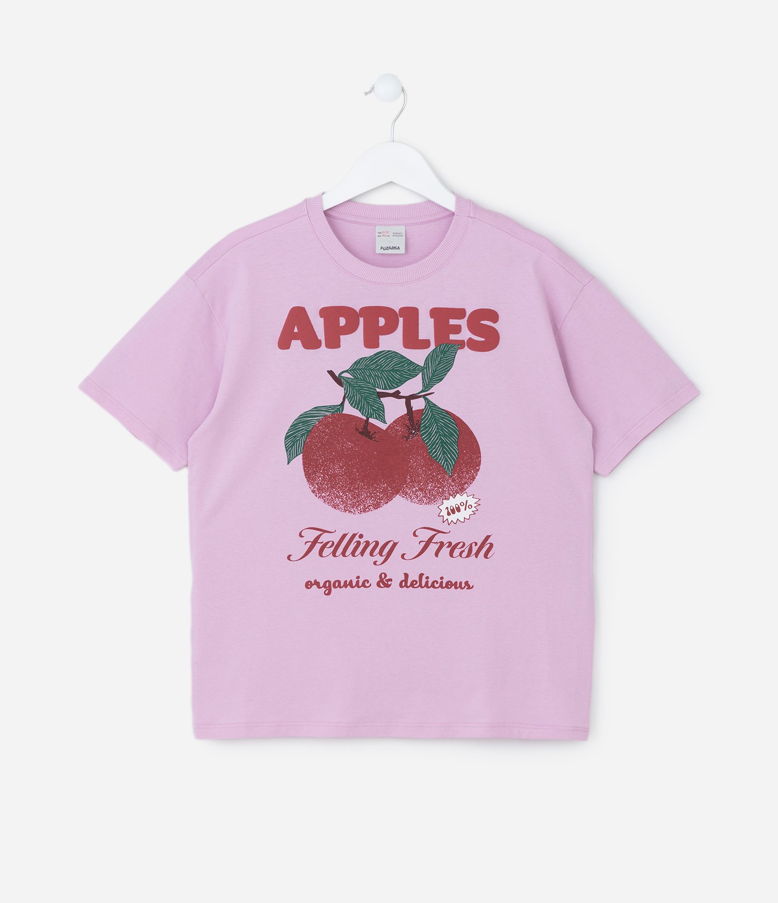 Camiseta Oversized Infantil com Estampa Maçãs - Tam 7 a 14 Anos Rosa 1