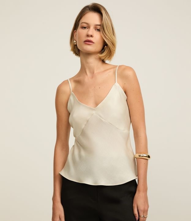 Blusa em Cetim com Alcinhas e Superfície Efeito Acetinado