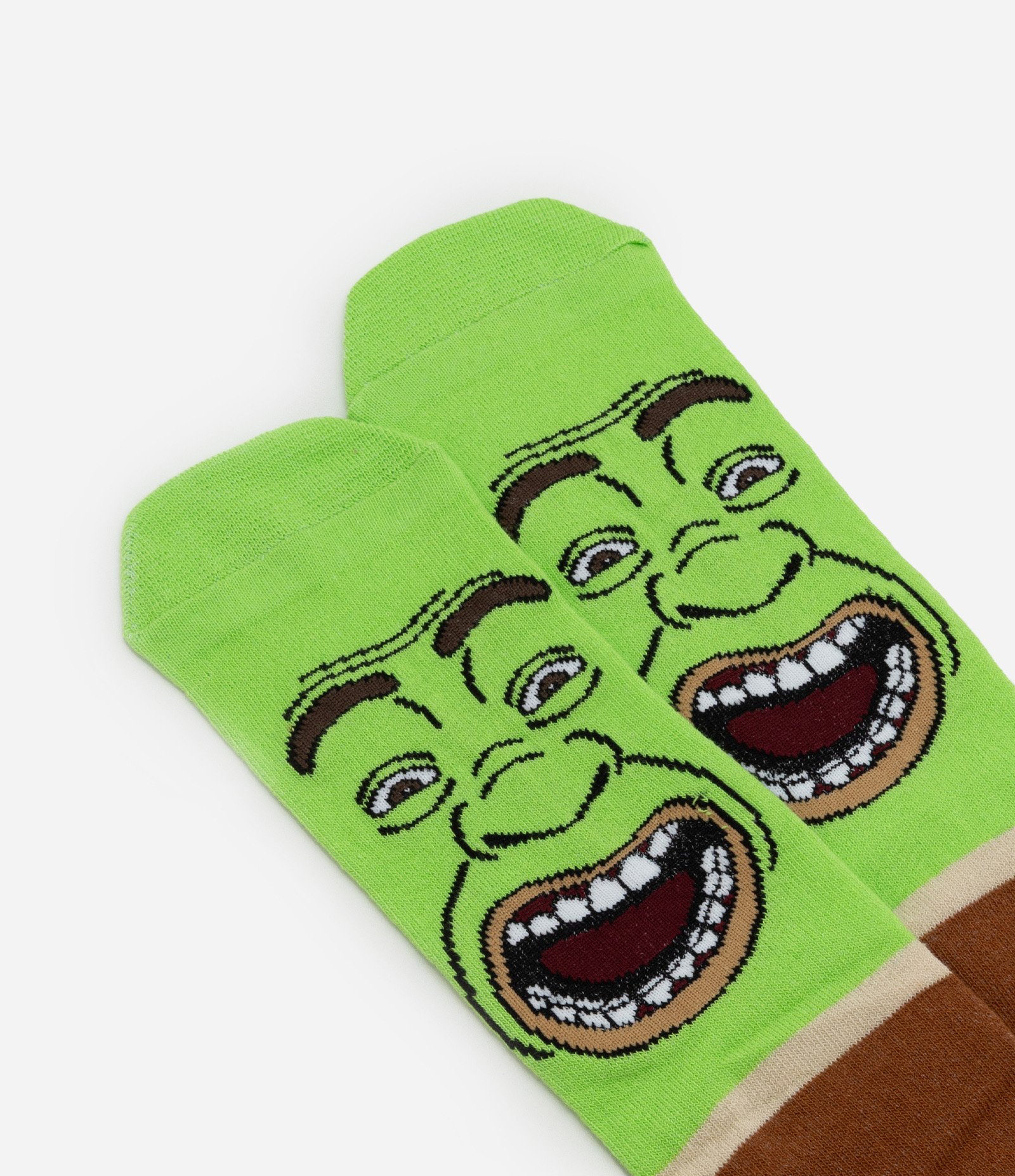 Meia Cano Alto em Algodão com Estampa do Shrek Verde/Marrom/Bege 4