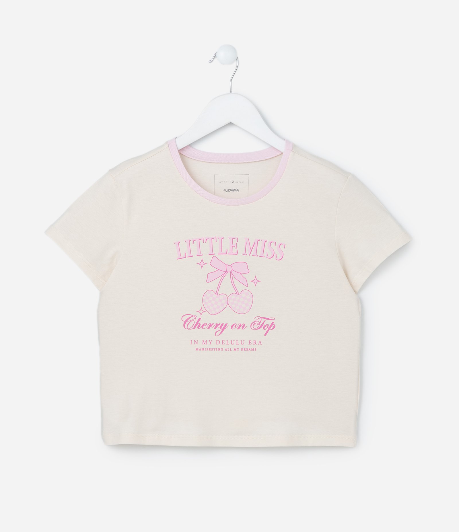 Blusa Baby Look Infantil com Estampa Cerejinhas - Tam 7 a 14 Anos Off White 1