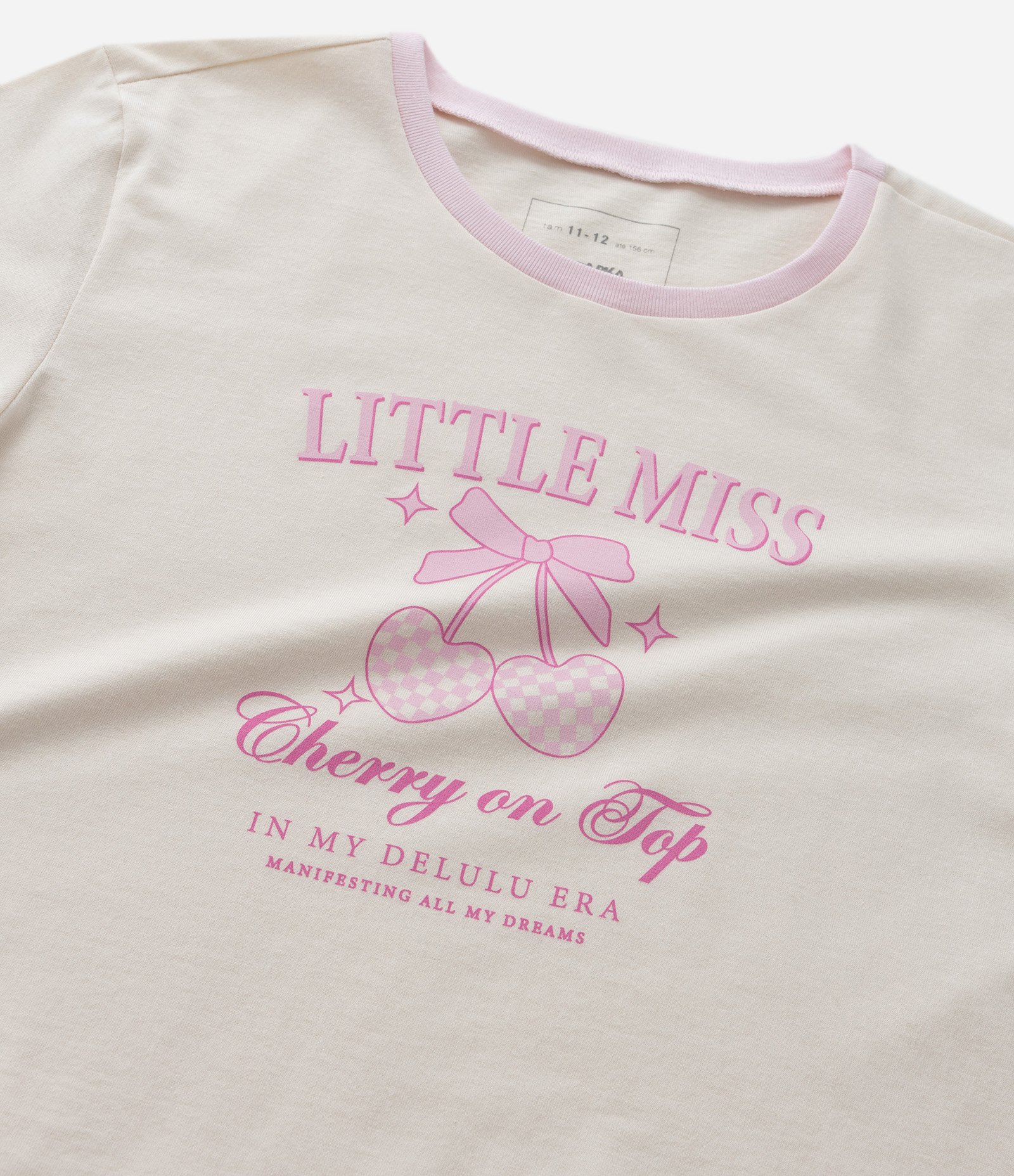 Blusa Baby Look Infantil com Estampa Cerejinhas - Tam 7 a 14 Anos Off White 4