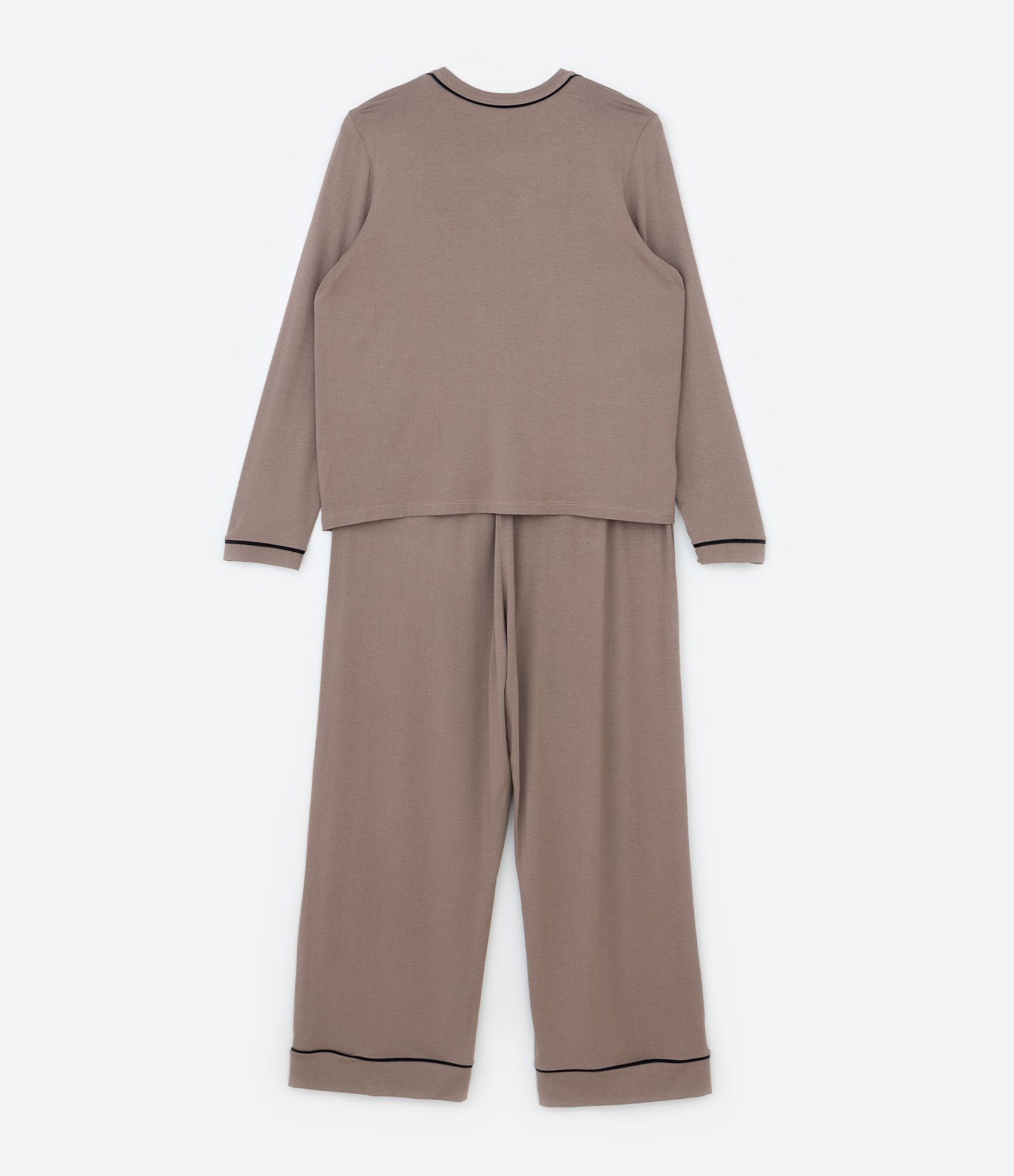 Pijama Longo Viscolycra Detalhes de Listras Curve & Plus Size Marrom 6