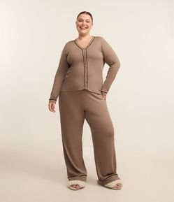 Pijama Longo Viscolycra Detalhes de Listras Curve & Plus Size
