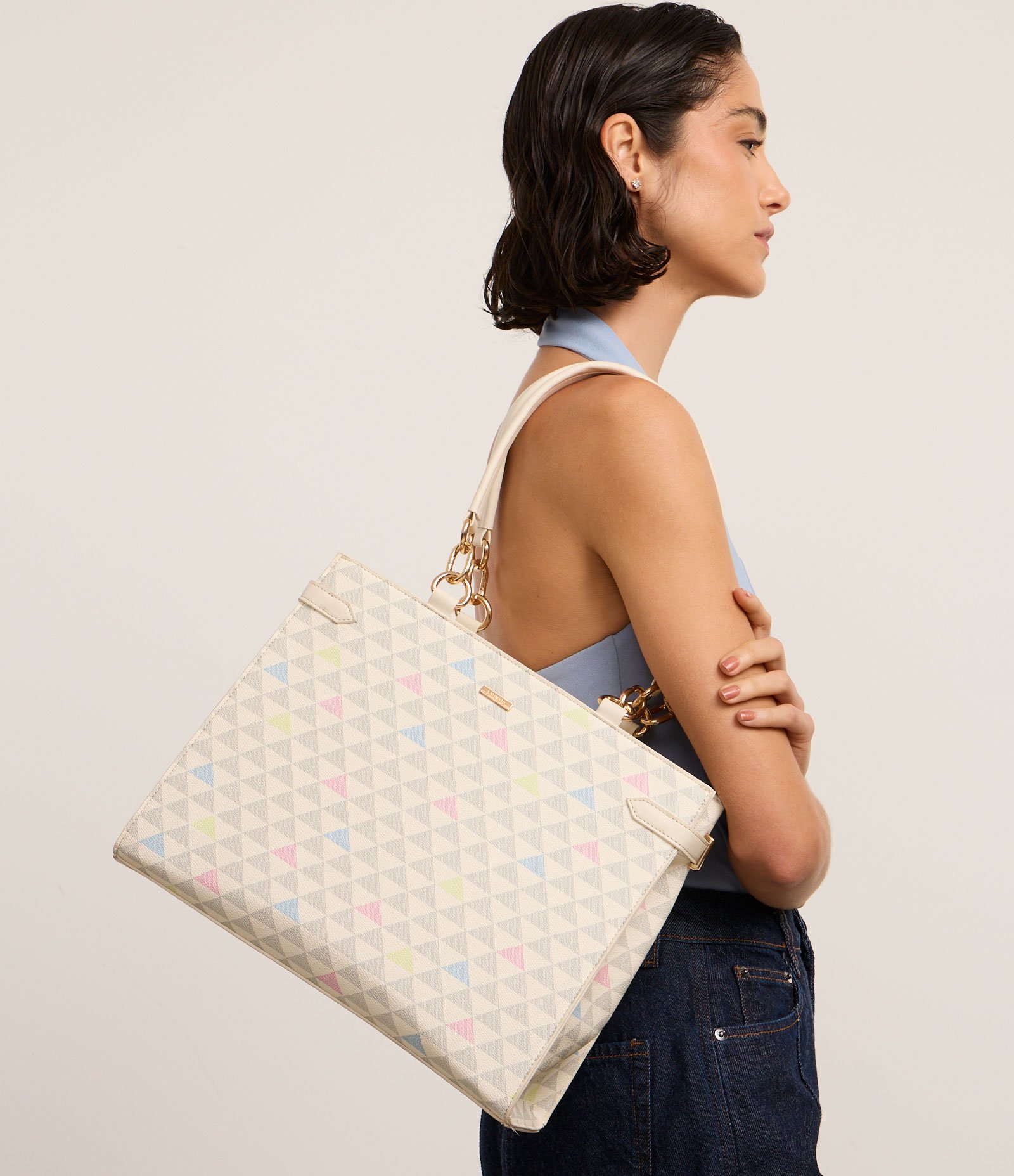 Bolsa Shopper Grande com Estampa Triangular Off White 7