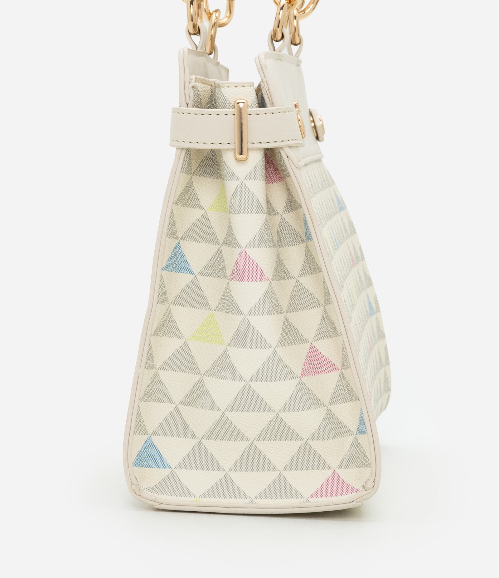 Bolsa Satchel Média com Estampa Triangular e Detalhes de Elos Off White 2
