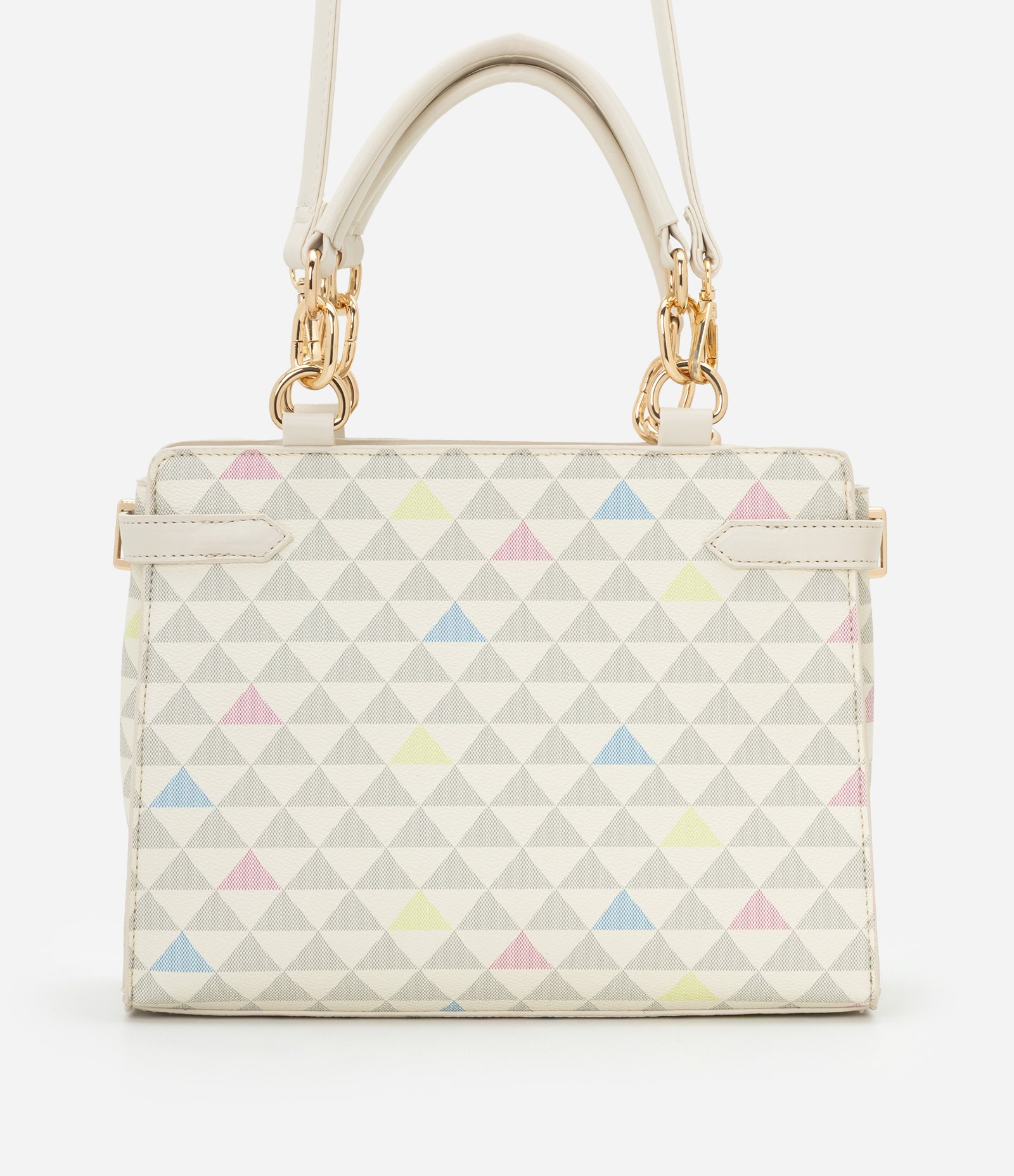 Bolsa Satchel Média com Estampa Triangular e Detalhes de Elos Off White 3