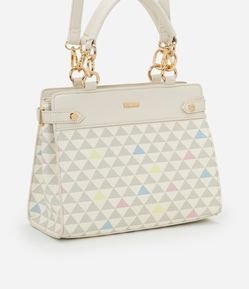 Bolsa Satchel Média com Estampa Triangular e Detalhes de Elos