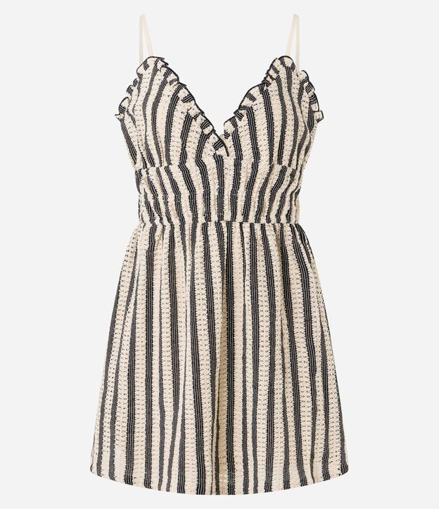 Vestido Curto em Tricô com Listras e Furinhos