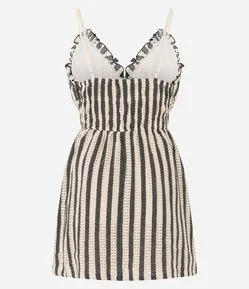 Vestido Curto em Tricô com Listras e Furinhos